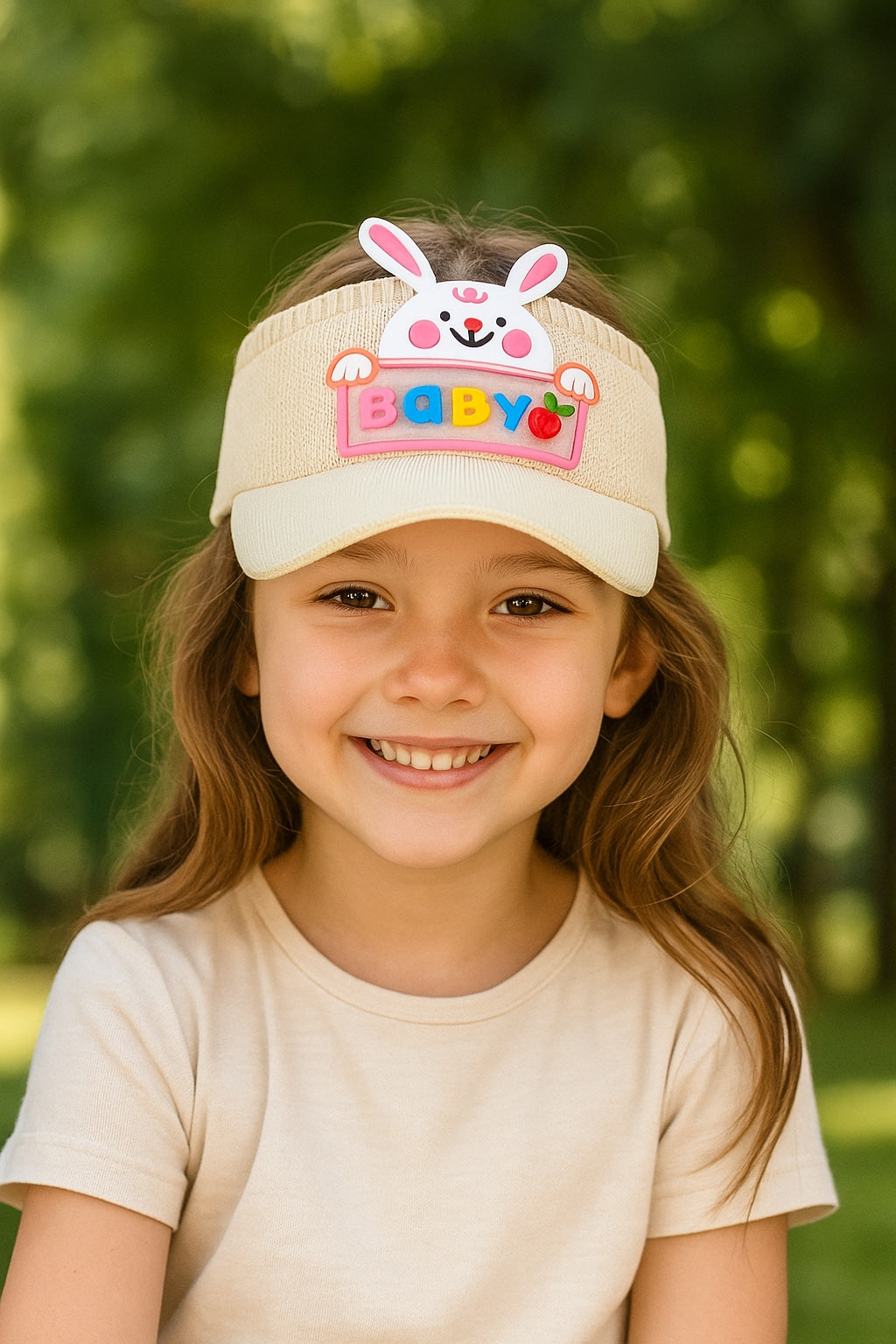 Stylish Baby Kids Cap for Girls & Boys | Cute Bunny Design | Summer Sun Protection Hat (Cream Color, Age 3-16 Years) FLIPZONS