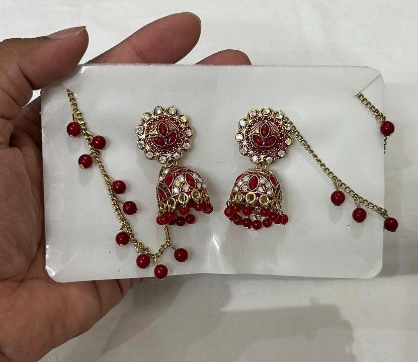 Red Jhumka With Hangig Chain FLIPZONS