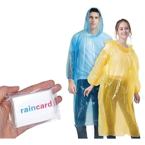 Disposable Rain Card | Smallest Pocket Size Waterproof Emergency Raincoat | Lightweight Pocket Rainwear for Men, Women, Travel, Biking, Hiking & Outdoor