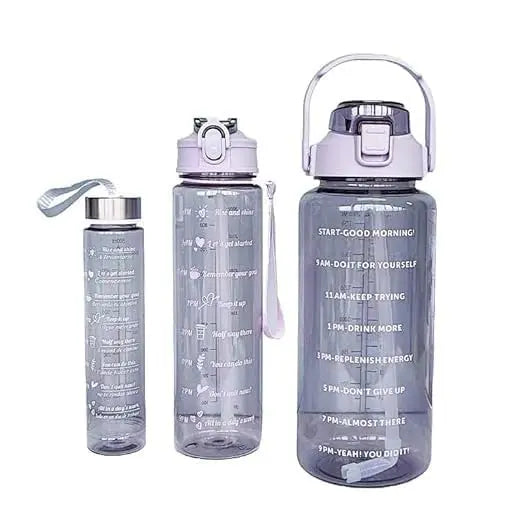 Set of 3 Transparent Water Bottle 2000ML, 900ML, 300ML with Motivational Time Marker |Leak Proof&Break-Proof | Best Usage For Office/School/Gym/Travel (SET OF 3)