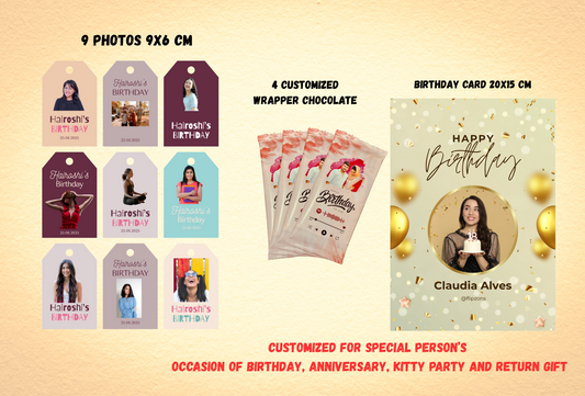 Combo of 4 Custom Wrapper Chocolates, Custom 9 Photo Card 8x6 cm & 1 Birthday Photo Card 20x15cm FLIPZONS